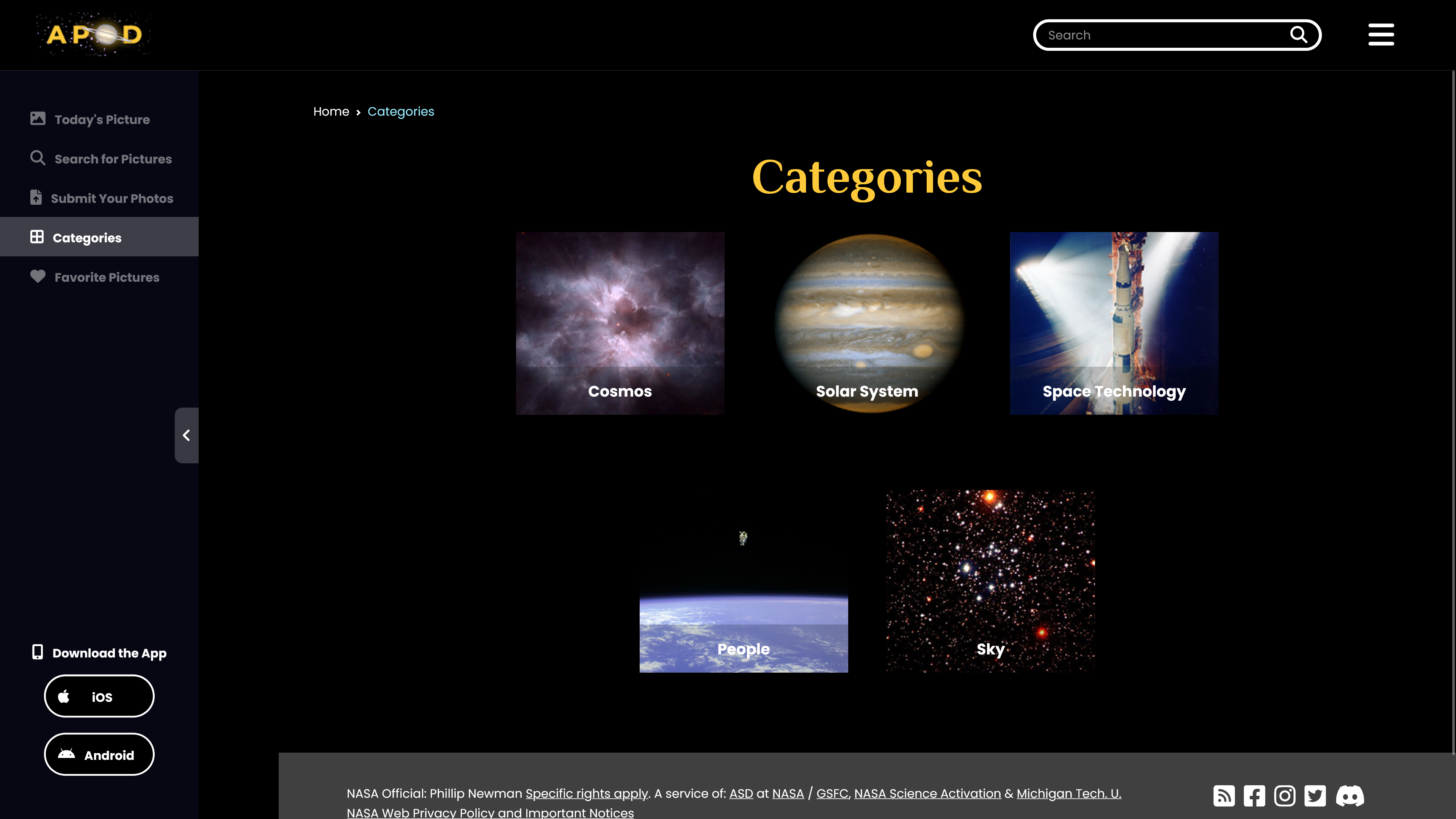 APOD - Categories page