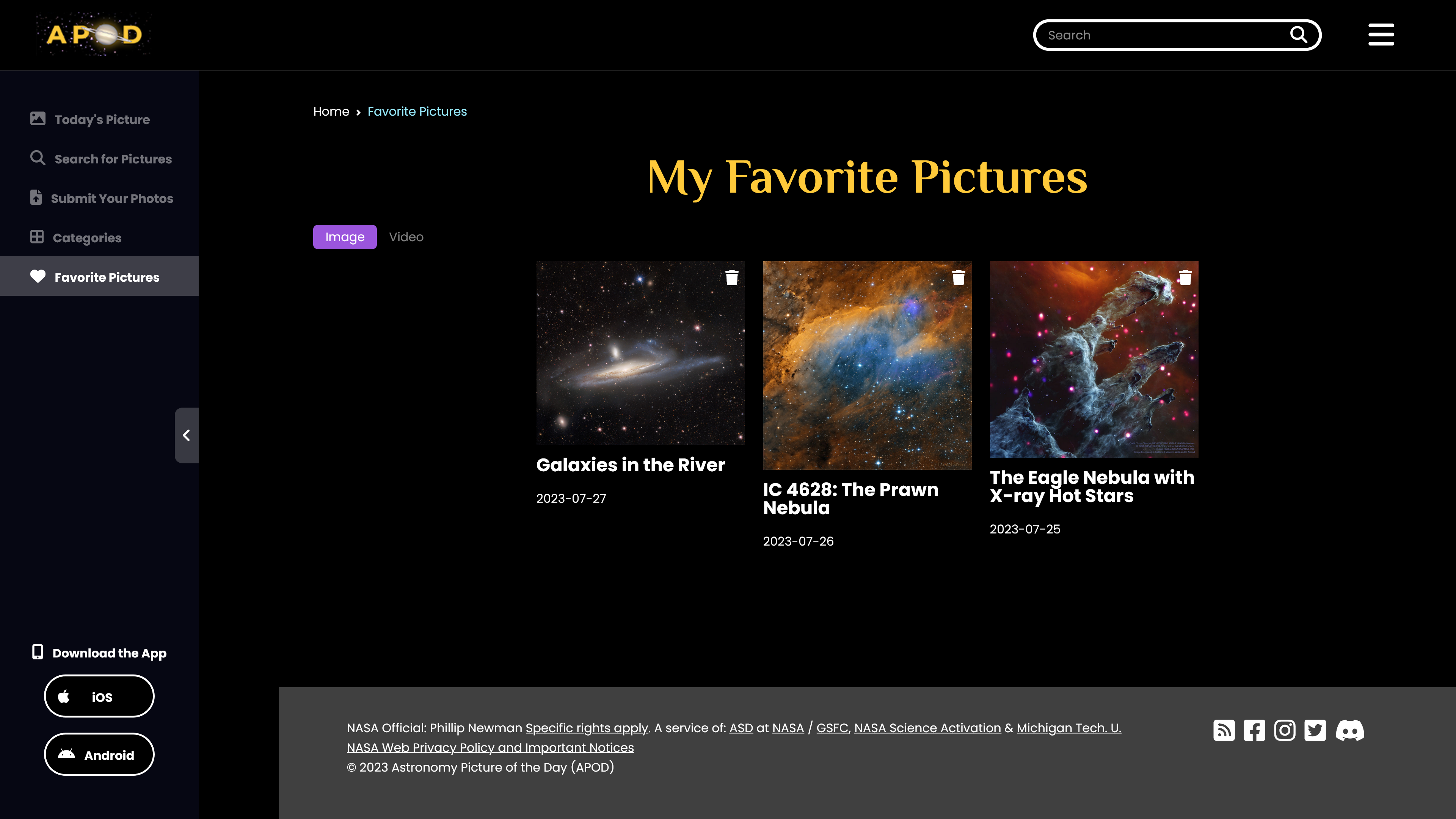 APOD - Favorite page