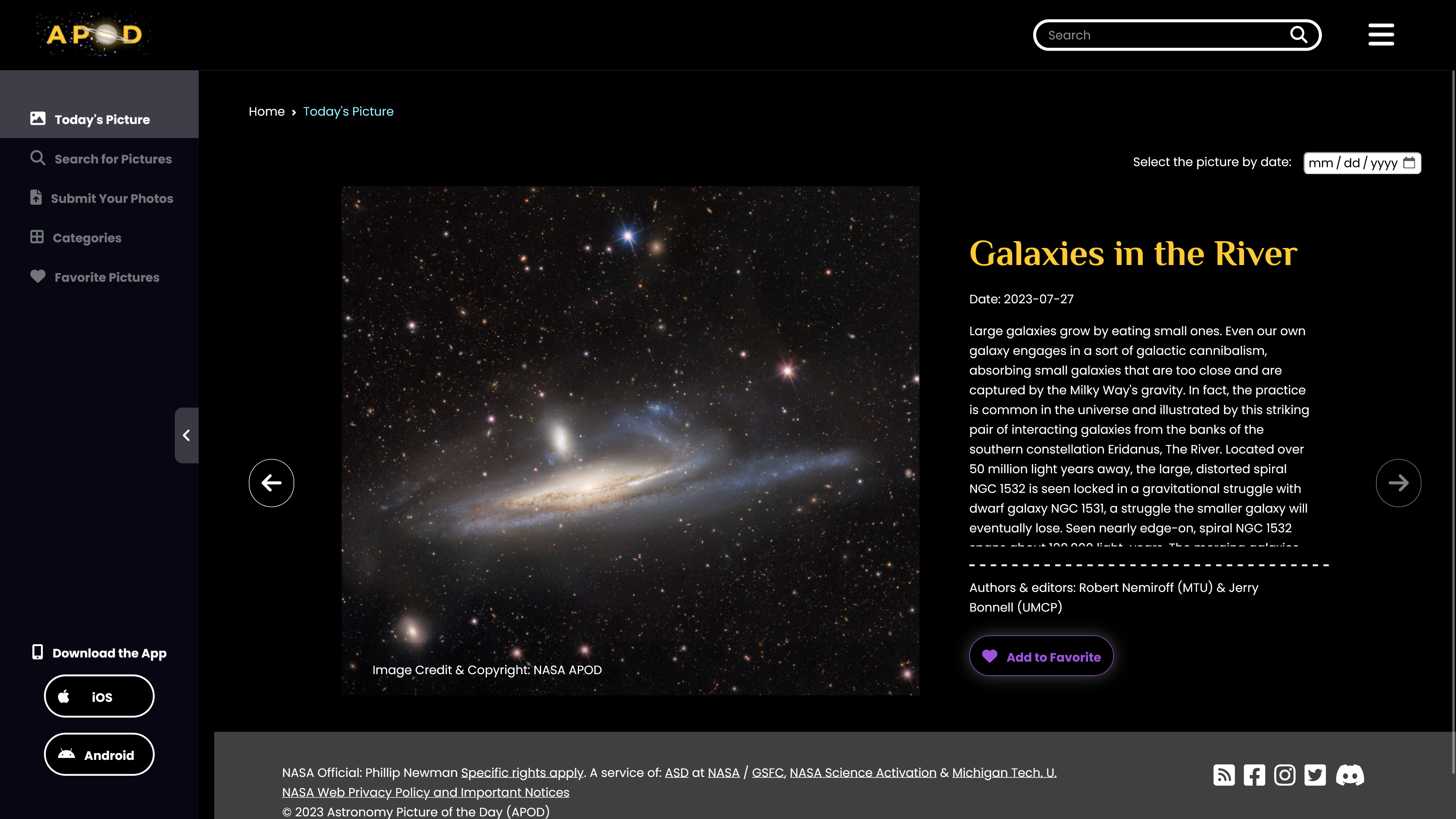 Homepage of Redesigned Astronomy Picture of the Day