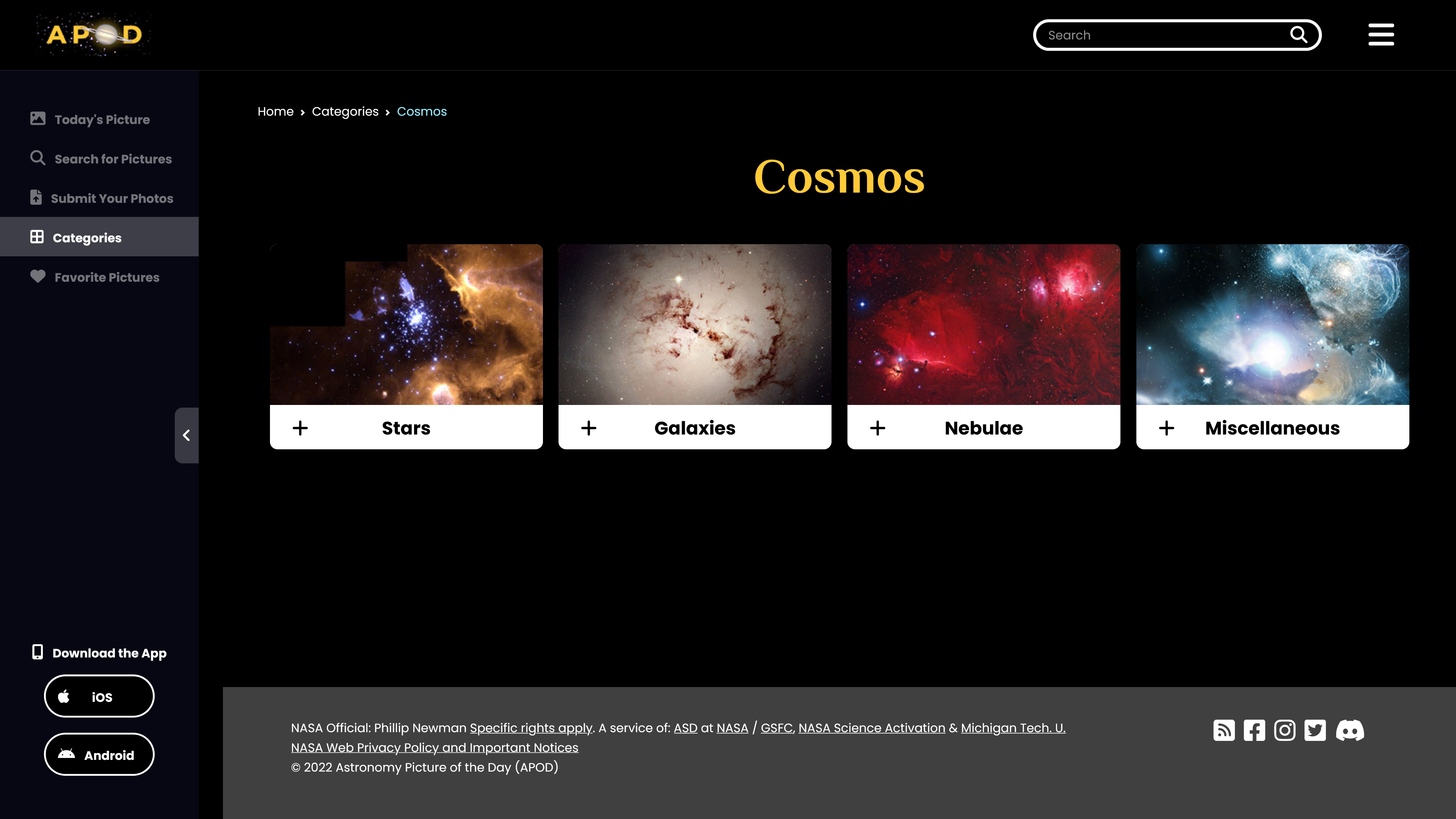 APOD - Sub Categories page