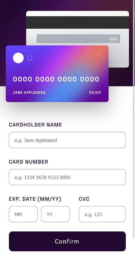 Interactive card details form-homepage on mobile