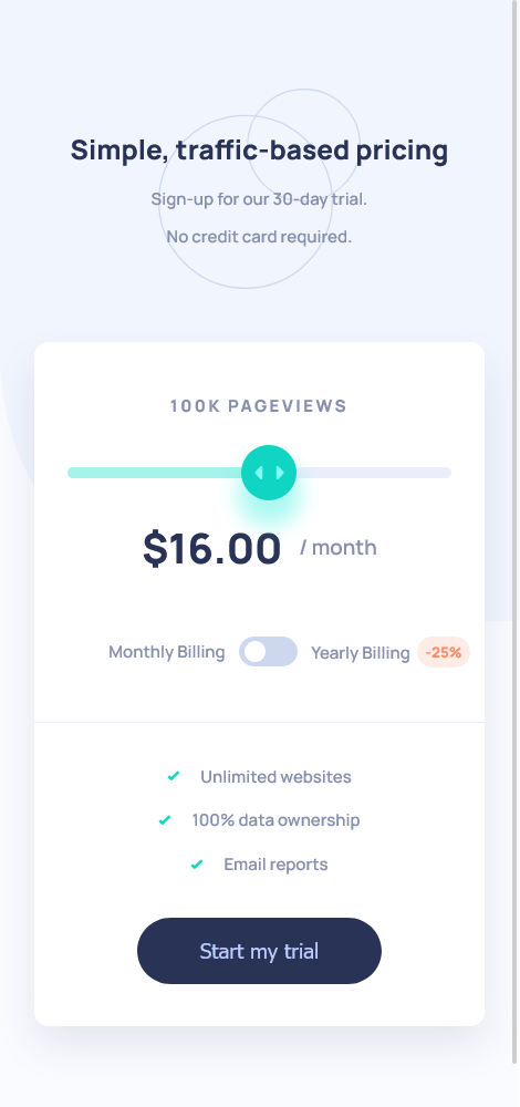 Interactive pricing component on mobile