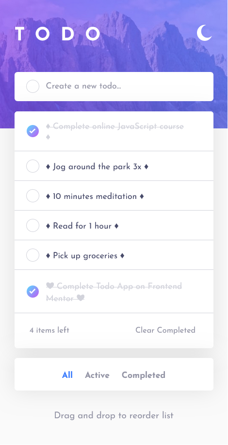 Todo app - Light Theme on mobile