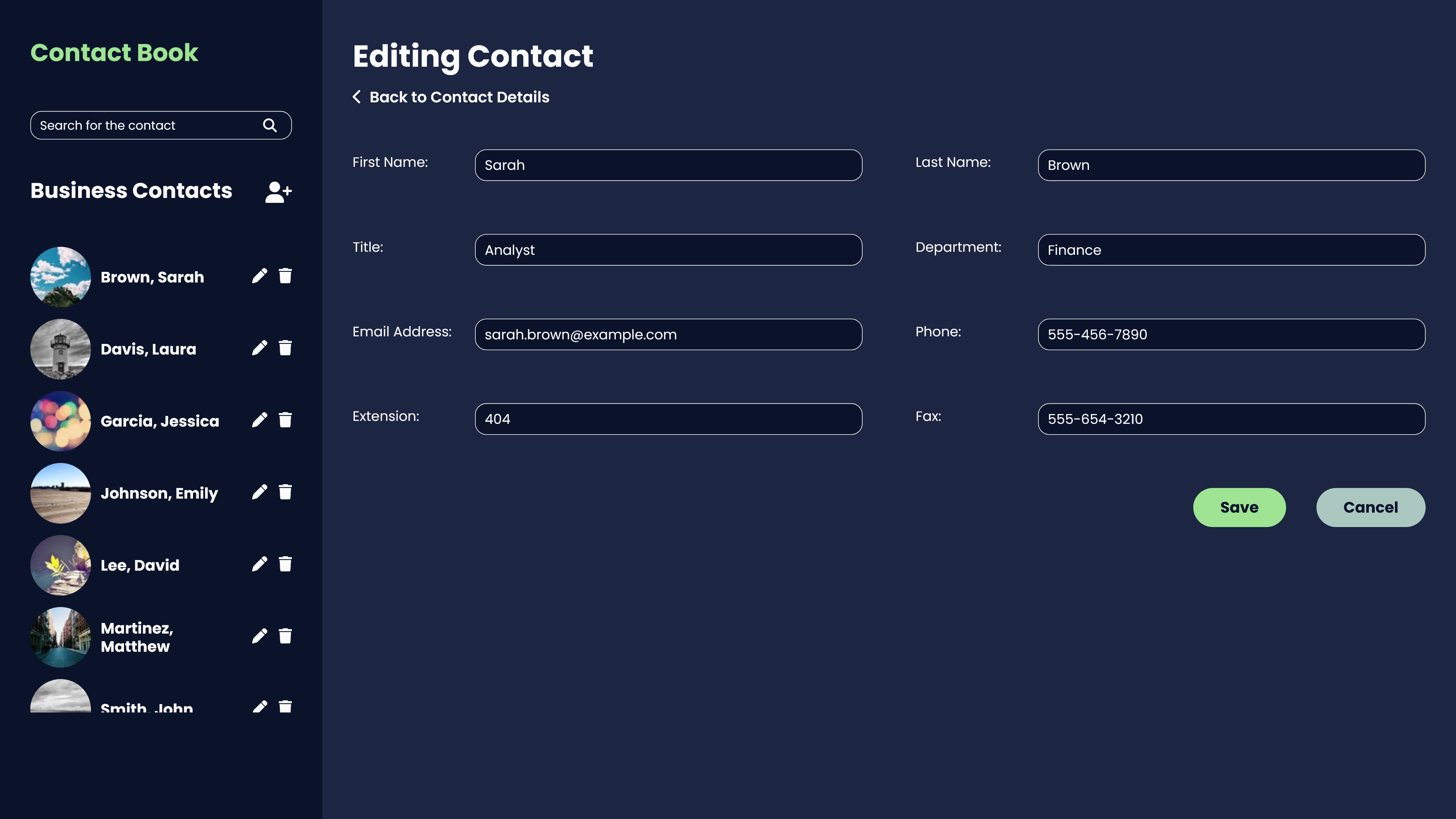 Contact Book - Edit page